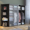 ארון אחסון מודולרי המשלב 3 תאי תלייה. 7 תאי אחסון ו-4 מדפי אחסון פתוחים