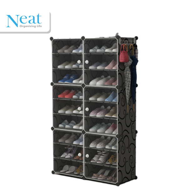 מערכת אחסון מודולרי לכ-36 זוגות נעליים המשלב 18 תאי אחסון ודלתות שקופות